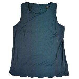 Halogen Shirt Women's Size XS Blue Green Scalloped Hem Button Sleeveless Top